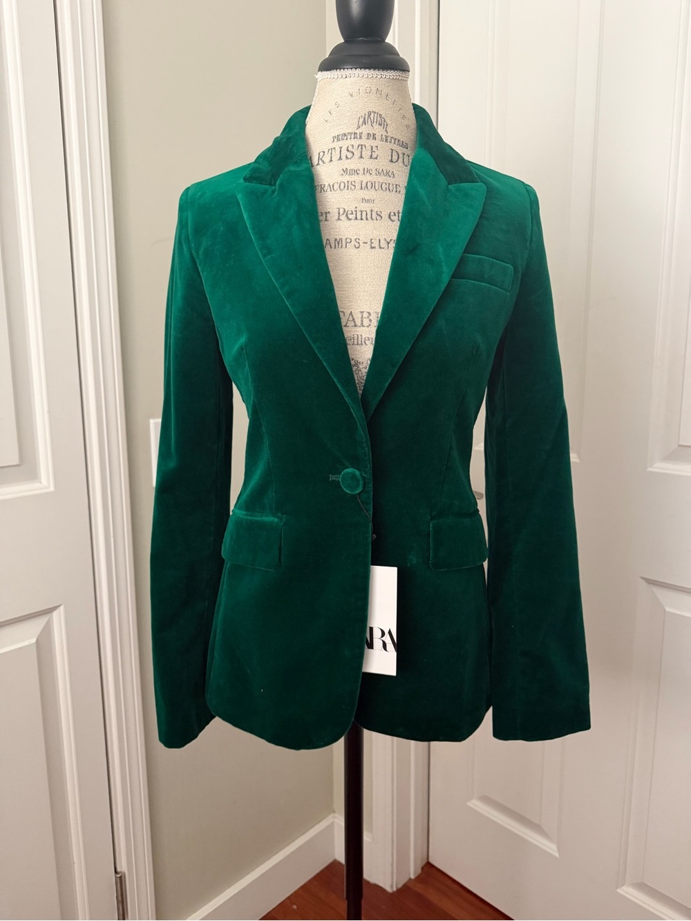 Zara Emerald Green Velvet Single-Button Blazer